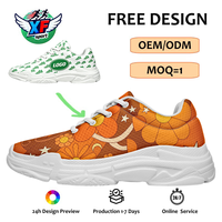 Sepatu Sneakers Platform Kustom Pola Bunga Aster Oranye Sepatu Olahraga Unisex Logo Dapat Disesuaikan Ringan Sepatu Kasual Harian untuk Berjalan