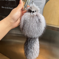 En gros, porte-clés pendentif pour téléphone portable en peluche de renard en fourrure, 20 cm, petit, mignon, rose, noir, rouge, gris, blanc, avec queue