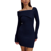Europe Amérique Sexy hors épaule femmes tricot hanche jupe portefeuille mode une épaule à manches longues tricoté dame robe
