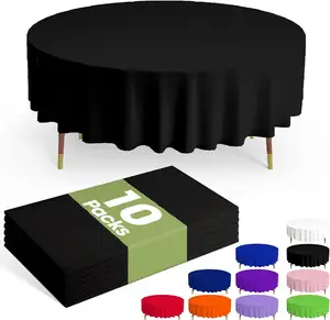 Nappes rondes jetables en plastique noir 84 ''pour fêtes mariages Nappes rondes décoratives