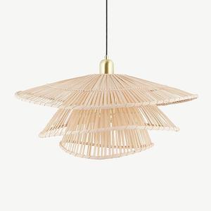 Lámpara colgante de ratán, luz LED redonda blanca cálida para sala de estar, dormitorio, balcón, estilo Zen - Product Image 1