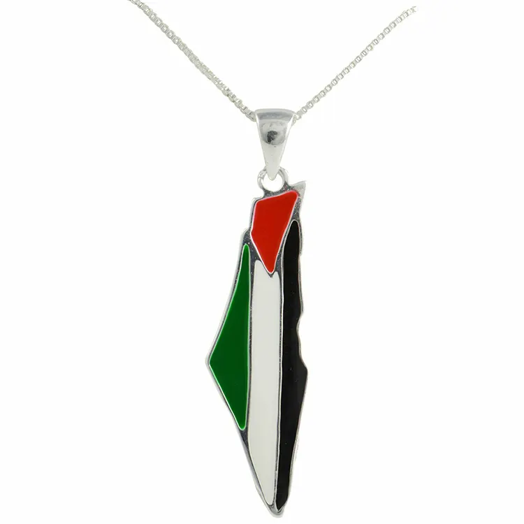 Maßge schneiderte versilberte Palästina Country Flag Map Halskette