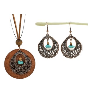 Ensemble collier et boucles d'oreilles géométriques Bohemia, plaqué bronze antique, alliage de cuivre, bijoux pour femmes, idéal pour les voyages et la photographie - Product Image 5