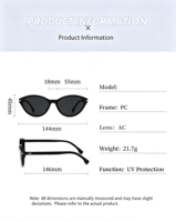 Lunettes de soleil rétro œil de chat pour femme, monture ovale pointue vintage en PC, protection UV, pour usage quotidien