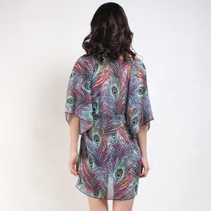 Wholesale Loose Beachwear Swimsuit with Sexy Middle Sleeve Print Vacation and Leisure Wear XL Size Soft and Breathable