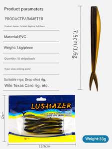 15 leurres souples à queue fendue 5 couleurs <span class=keywords><strong>pour</strong></span> la pêche au bar, au brochet et aux poissons prédateurs, appâts artificiels, vente en gros d'usine - Product Image 2