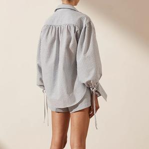 Custom <strong>Loose</strong> 2 Piece Cotton Short Set <strong>Women</strong> <strong>Clothing</strong> Casual Outfit Lounge Wear Striped Organic Cotton 2 Piece Set <strong>Women</strong> - Product Image 5