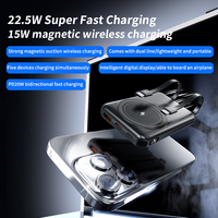 Chargeur portable PD22.5W à charge ultra rapide, banque d'alimentation sans fil magnétique 10000mAh, câble intégré, support de téléphone pliable
