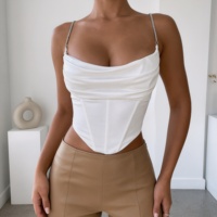 Nouveauté 2026 Caraco pour femme avec chaîne strass haut corset ajusté, bustier court et respirant, top sans manches sexy et uni
