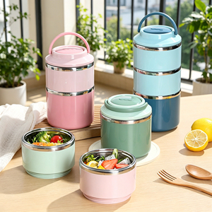 Lonchera Térmica Aislada Apilable de Varias Capas, 660ml-1460ml, Acero Inoxidable 304, Contenedor de Alimentos Térmico Portátil con Asa, Logotipo Personalizado - Product Image 1