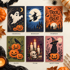 Biglietti d'auguri di Halloween con stampa fronte-retro: Carte con zucca, fantasma, scheletro, strega e 'Trick or Treat' per regali e decorazioni di Halloween - Product Image 3