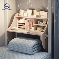 Bureau d'étude suspendu multifonctionnel pour lit, avec armoire de rangement ouverte à double niveau, plateau en bois résistant aux rayures, table pour ordinateur portable pour dortoir étudiant