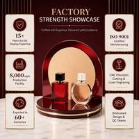 Expositor de Perfumes de Acrílico Borgoña de Lujo con Base de Espejo y Detalles Dorados, para Cosméticos y Joyería, Tienda Minorista, OEM, LED