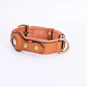 Collier de chien en cuir rembourré réglable Airtag avec support Airtag étui étanche collier pour animaux de compagnie pour petits chiens moyens miniatures