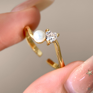 <span class=keywords><strong>Anelli</strong></span> di Promessa in Argento 925 per Coppie, Anello Aperto con Perla e Zirconi, Gioielli Minimalisti Placcati in Oro 18k - Product Image 4