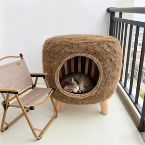 Casa para Gatos de Madera LM, Cama Elevada para Gatos, Cama para Gatos Pequeños Hecha a Mano, Cueva para Mascotas, Muebles Cómodos para Mascotas, Casa para Mascotas Natural y Duradera - Product Image 1