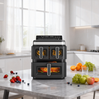 Friteuse à air triple moderne ou friteuse à air à 3 paniers, capacité 4L+4L+9L, numérique, électrique, économe en énergie, cuisson rapide, pour usage domestique et hôtelier