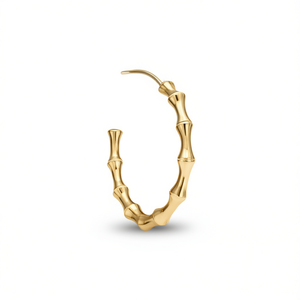 Orecchini a Cerchio in Bambù Dorato, Placcati in Oro 18K, Gioielli Unisex alla Moda con Motivo Vegetale - Product Image 1