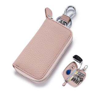Wholesale Fashionable Car Key Bag Zipper Soft PU and Genuine Leather Key Case for Male Female Mini Key Wallet for Key Holder - Product Image 3