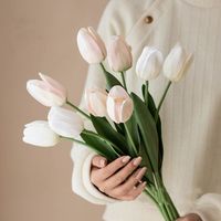 Vas Tulip Buatan Berkualitas Tinggi, Bunga Palsu, Dekorasi Meja Tengah, Dekorasi Ruang Tamu