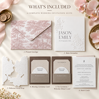 Ensemble d'invitations de mariage de luxe personnalisées rose poudré gaufré avec pochette, enveloppe, doublure et sceau de cire – Vente en gros, faible MOQ