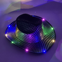 Bon marché Prix Cowboy LED Party Hat Jazz Light up Hat Dance Show Stage Props Shiny Sequins Cowgirl Hats