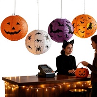Décorations d'Halloween : Lanternes en papier lumineuses, motifs citrouille, chauve-souris, araignée, pliables, pour usage intérieur, accents suspendus pour magasin