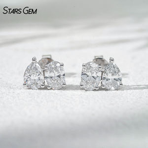 Boucles d'oreilles en or blanc 10K avec diamants de 2 carats, taille poire et ovale, diamants de laboratoire DEF VS, certificat IGI, boucles d'oreilles en or et diamants. - Product Image 1