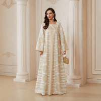 Kaftan Abaya décontracté pour femmes à manches longues et col rond, imprimé géométrique mandala ethnique, pour les occasions du soir