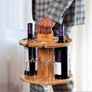 Estante de Vino de Madera, Juego de Almacenamiento de Vino con Capacidad para 2 Botellas y 4 Copas, Soporte Ligero y Portátil para Botellas de Vino y Colgador de Copas - Product Image 4