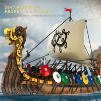 Reobrix 66101 Set Blok Bangunan Kapal Perang Viking Retro 2547pcs Mainan Rakitan untuk Hadiah Ulang Tahun Anak