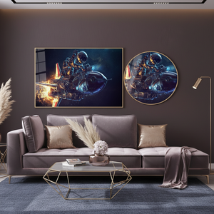Personalized Astronaut <b>Canvas</b> Art: Space Decor in Gold <b>Frame</b>,TEMPERED GLASS ART - Product Image 2