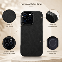 Grosir Casing Kulit PU Retro Vintage untuk iPhone 13 14 15 16 17, Siap Pengisian Daya Nirkabel Magnetik, Kirim Hari Ini