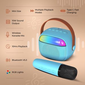 Altoparlante Karaoke Portatile per Bambini con 2 Microfoni, RGB, Modificatore di Voce e Bluetooth - Product Image 5