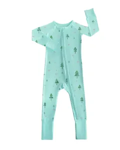 Vêtements doux pour bébé, imprimé personnalisé, fermeture éclair douce, pyjama pour bébé en Viscose de bambou biologique