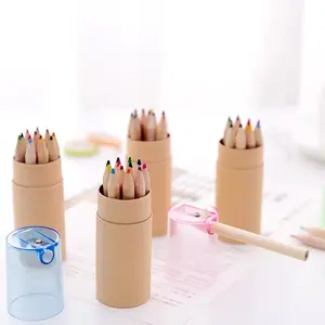 مجموعة أقلام تلوين خشبية للأطفال للصور الترويجية من 12 لونًا مقاس 3.5 بوصات مجموعة أقلام تلوين للرسم للأطفال