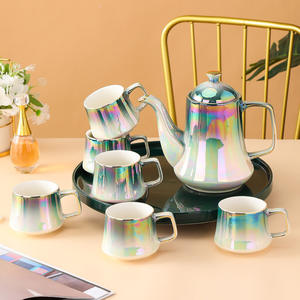 طقم إبريق قهوة سيراميك مطلي بالذهب ومجموعة أكواب غلاية سيراميك ومجموعة أكواب أكواب طقم قهوة سيراميك - Product Image 3