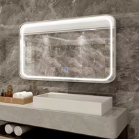 Espejo inteligente LED con marco de madera con estilo moderno con desempañador e iluminación táctil para uso en hoteles Espejo de baño montado en la pared
