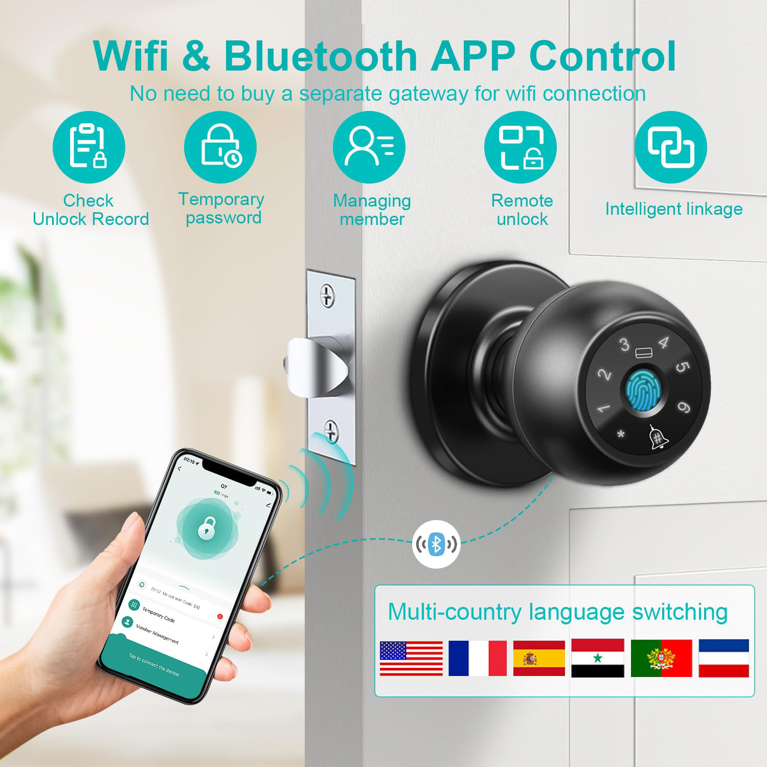 Professional Grade Tuya App Fingerprint Keypad Digital Electronic Interior Handle Smart Door Lock