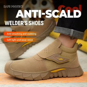 Bottes de sécurité pour hommes, chaussures de sécurité pour soudeurs, anti-écrasement, en cuir indestructible, bottes de travail à embout en acier, bottes de sécurité - Product Image 4