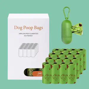 Bolsas de excrementos de perro compostables de almidón de maíz, bolsa de basura biodegradable para perros con dispensador, plástico biodegradable para perros, líder personalizado