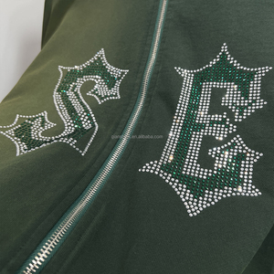 Distressed Ripped Heavy Weight Hoodie French Terry Sweat à capuche zippé en strass surdimensionné Custom Cropped Acid Wash Sweat à capuche zippé pour hommes - Product Image 4