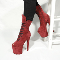 Chaussures à Talon de 20 cm pour Femmes Chaussures de Danse pour Femmes Talons de Danseuses Exotiques Bout Ouvert Bottes de Danse Sexy à la Cheville pour Femme