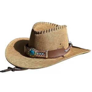 Chapéu de palha estilo tibetano, para viagem, para atividades ao ar livre, estilo étnico, chapéu de palha
