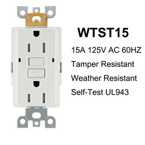 Toma de corriente GFCI de montaje en pared, autoprueba inteligente, blanco, 125V, 20 amperios, resistente a la intemperie, TR, GFI