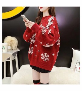 9901 #    Pull en tricot <span class=keywords><strong>de</strong></span> Noël à imprimé neige pour <span class=keywords><strong>femme</strong></span>, style décontracté automne-hiver, rouge et noir - Product Image 2