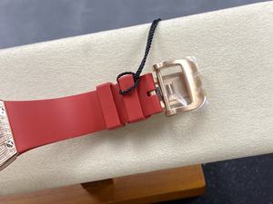 Montre squelette mécanique de luxe pour femme, qualité supérieure, mouvement ZF factory CRMA2, RM07, or rose, diamants, cadran rouge. - Product Image 6