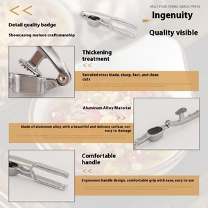 Presse-ail multifonctionnel et durable pour la cuisine domestique, en alliage d'aluminium avec lame en acier inoxydable, pince à noix, pressage manuel - Product Image 4