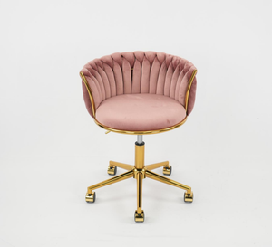 Chaise de bureau tressée Heng Ming, dossier ajouré tissé, avec pieds dorés, hauteur réglable - Product Image 3