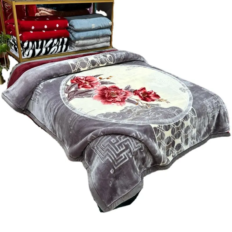 2024 New High Class Korean Cloud Bed Blanket 5kg 200x230 Flower Embossed 2 ply Mink Raschel Blanket